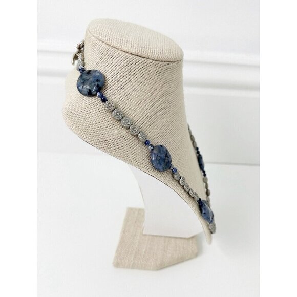 NWT Genuine Sodalite & Metallic Beads Necklace Blue Silver - Picture 3 of 5
